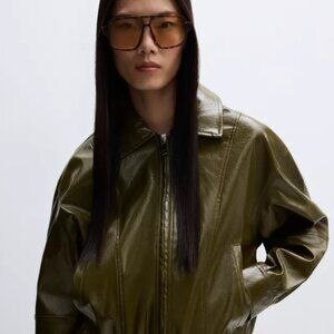 Green faux leather Jacket🔥SALE